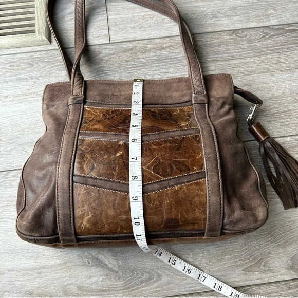 Vintage Brown Distressed Leather Convertible  Shoulder Bag with Tassels - Picture 15 of 16
